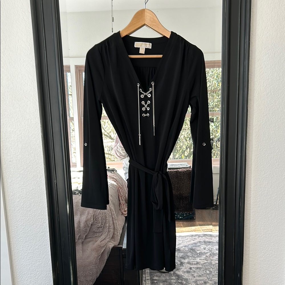 Michael Kors Black Knee-Length Tie Front Wrap Dress